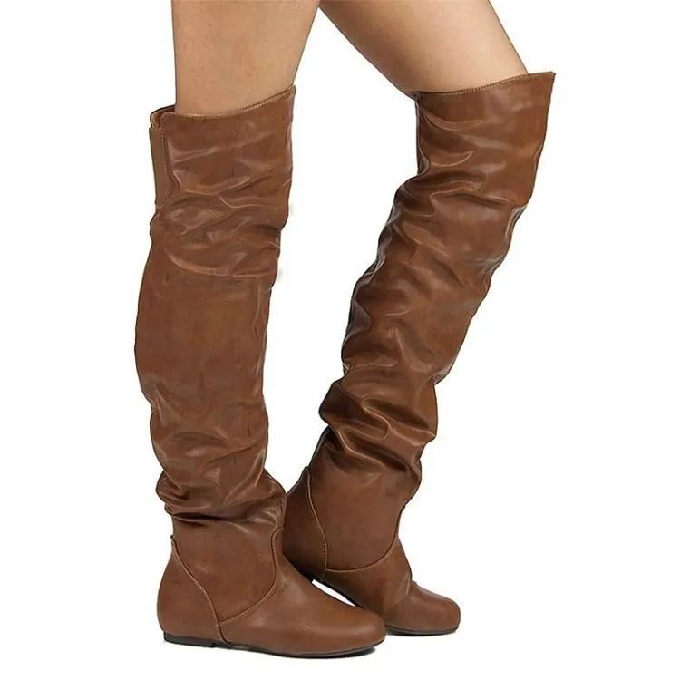 Women flat heel solid color over the knee slouch boots