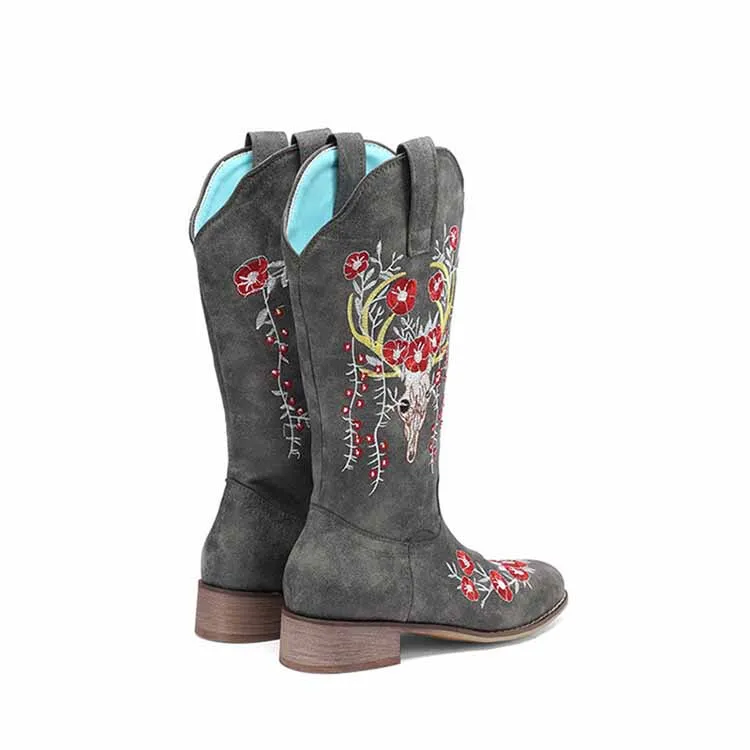 Women Floral Fantasy Cowgirl Chunky Boots Country Western Boot