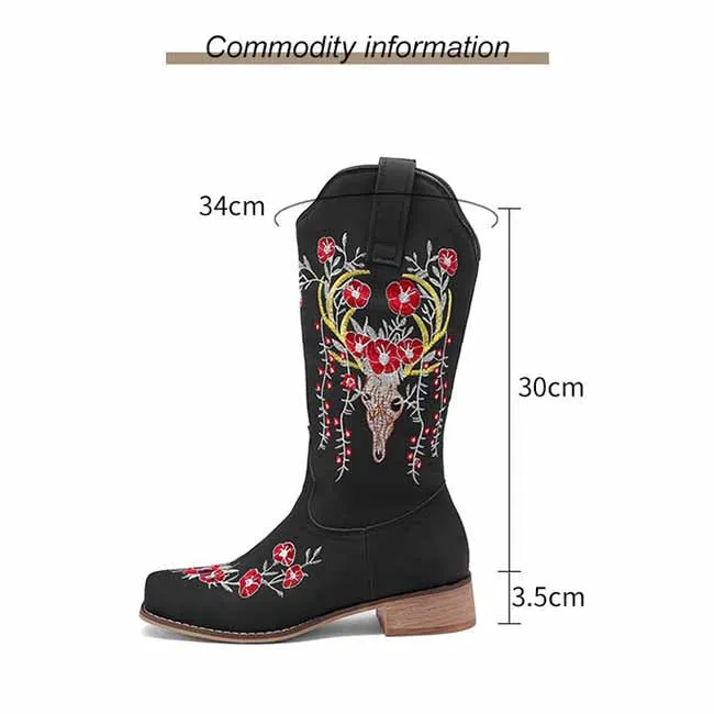 Women Floral Fantasy Cowgirl Chunky Boots Country Western Boot