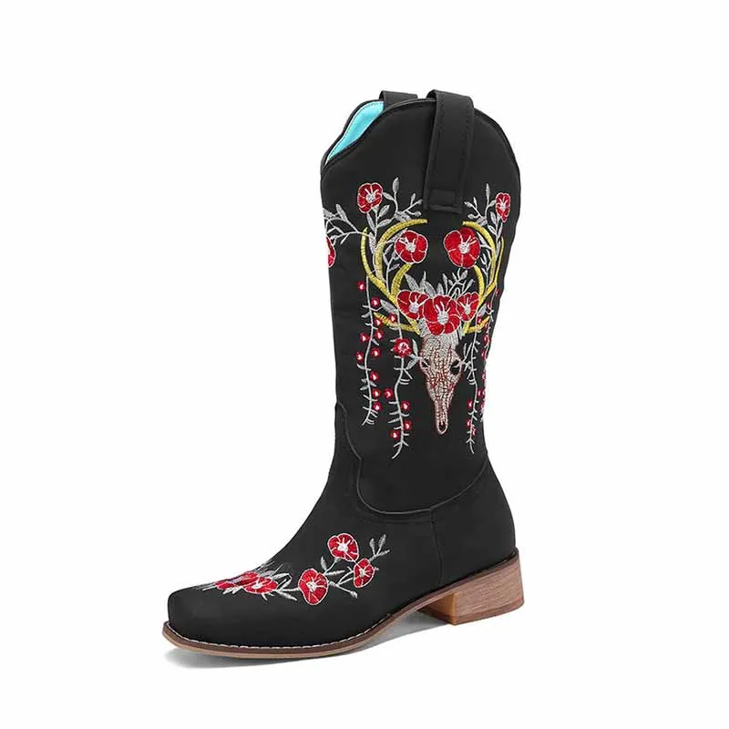 Women Floral Fantasy Cowgirl Chunky Boots Country Western Boot