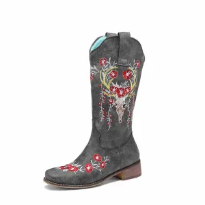 Women Floral Fantasy Cowgirl Chunky Boots Country Western Boot