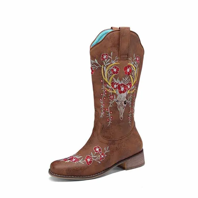 Women Floral Fantasy Cowgirl Chunky Boots Country Western Boot