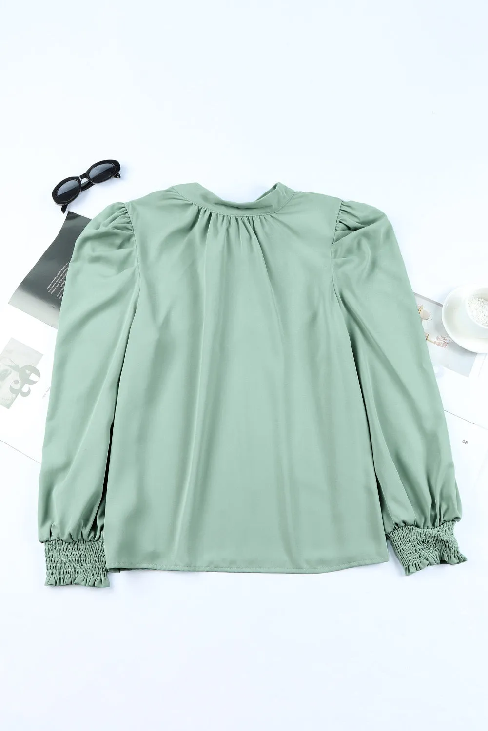 Womens High Neck Puff Long Sleeve Dressy Casual Work Loose Blouses Tops Shirts