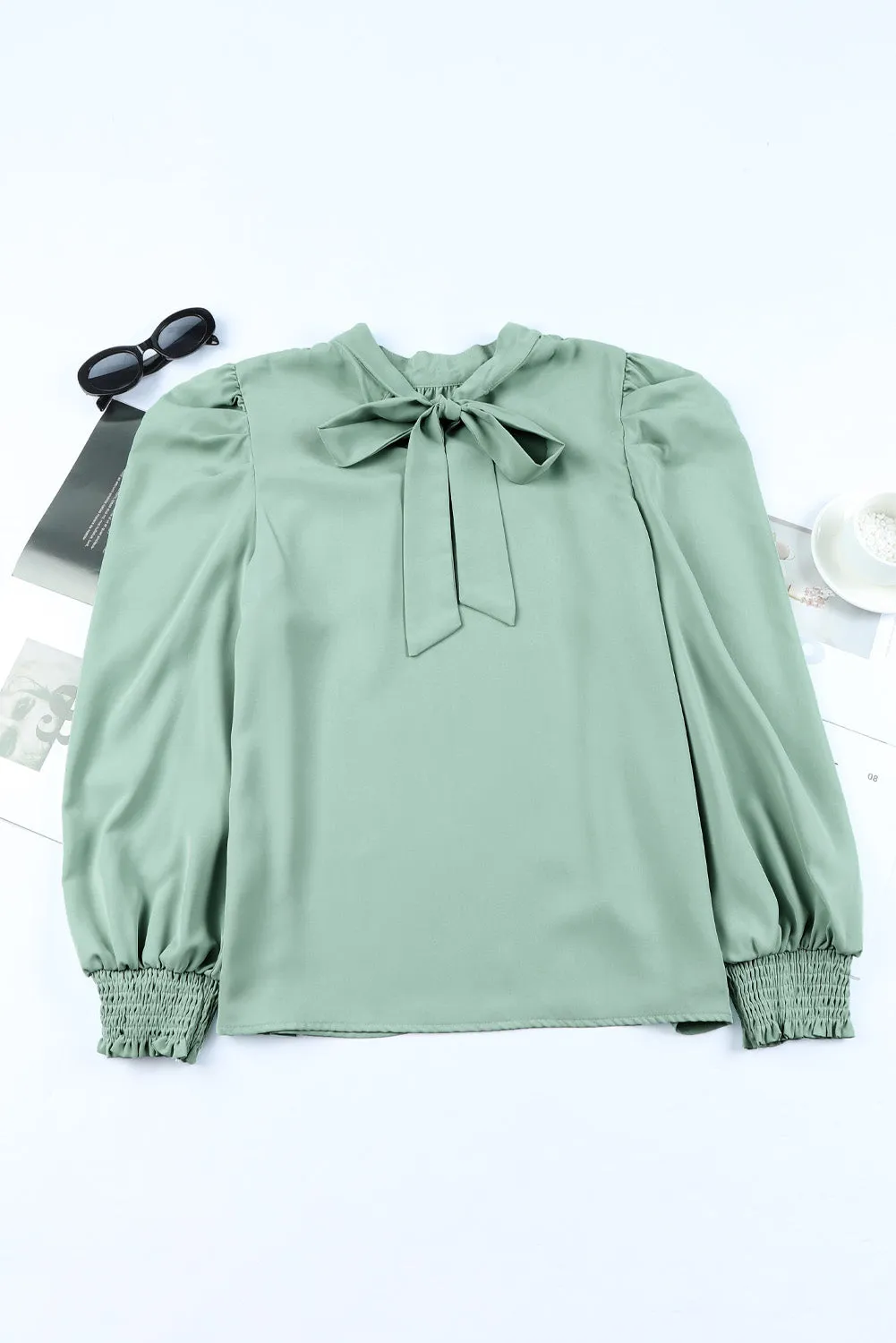 Womens High Neck Puff Long Sleeve Dressy Casual Work Loose Blouses Tops Shirts