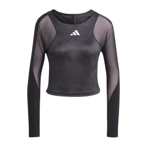 Women's Paris Freelift Long Sleeve Cropped Tennis Top Carbon and Black