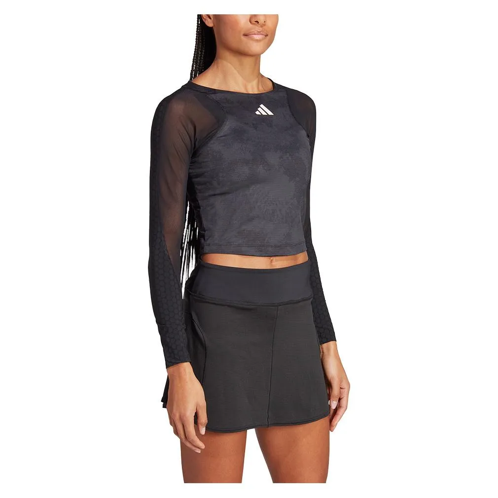 Women's Paris Freelift Long Sleeve Cropped Tennis Top Carbon and Black