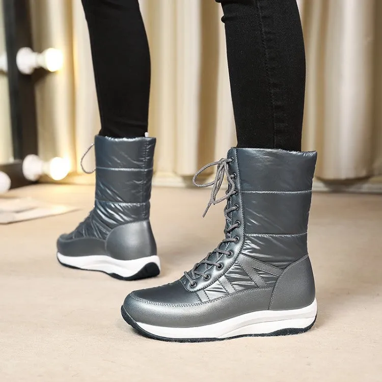 Women's Platform Wedges Heels Winter Down Mid Calf Snow Boots