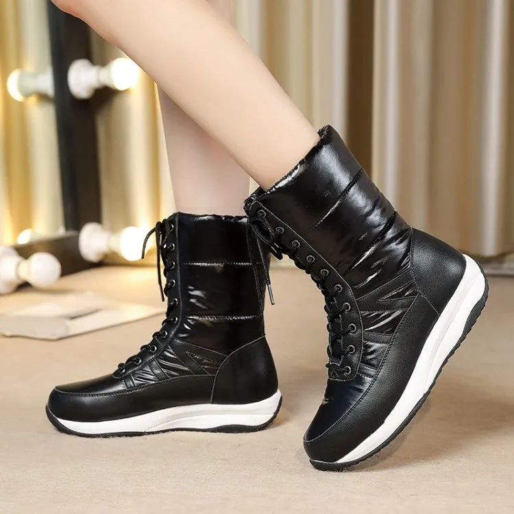 Women's Platform Wedges Heels Winter Down Mid Calf Snow Boots