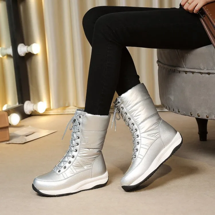 Women's Platform Wedges Heels Winter Down Mid Calf Snow Boots