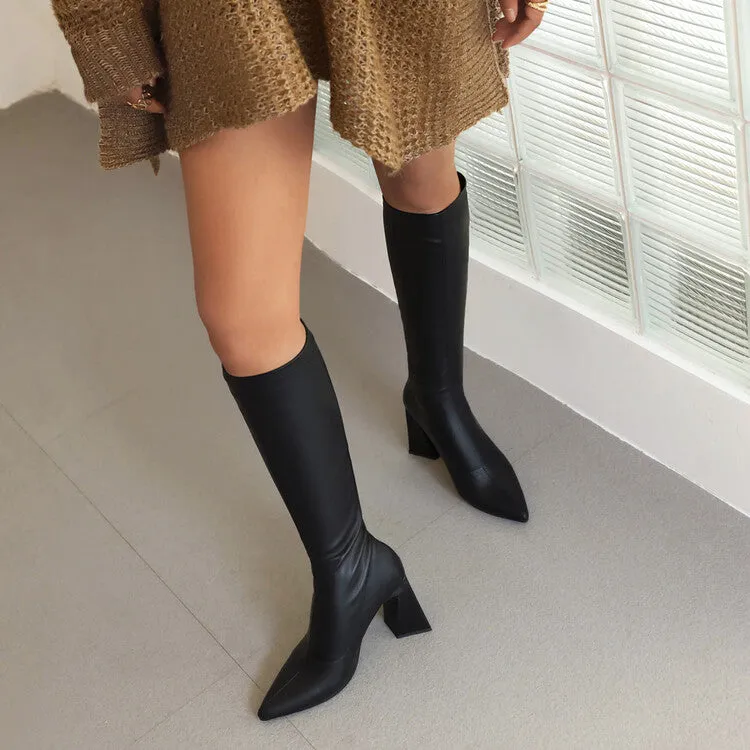 Women's Pointed Toe Block Heel Knee High Boots