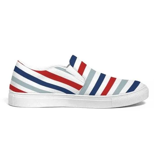 Womens Sneakers - Canvas Slip On Shoes, Red White Blue Striped Print