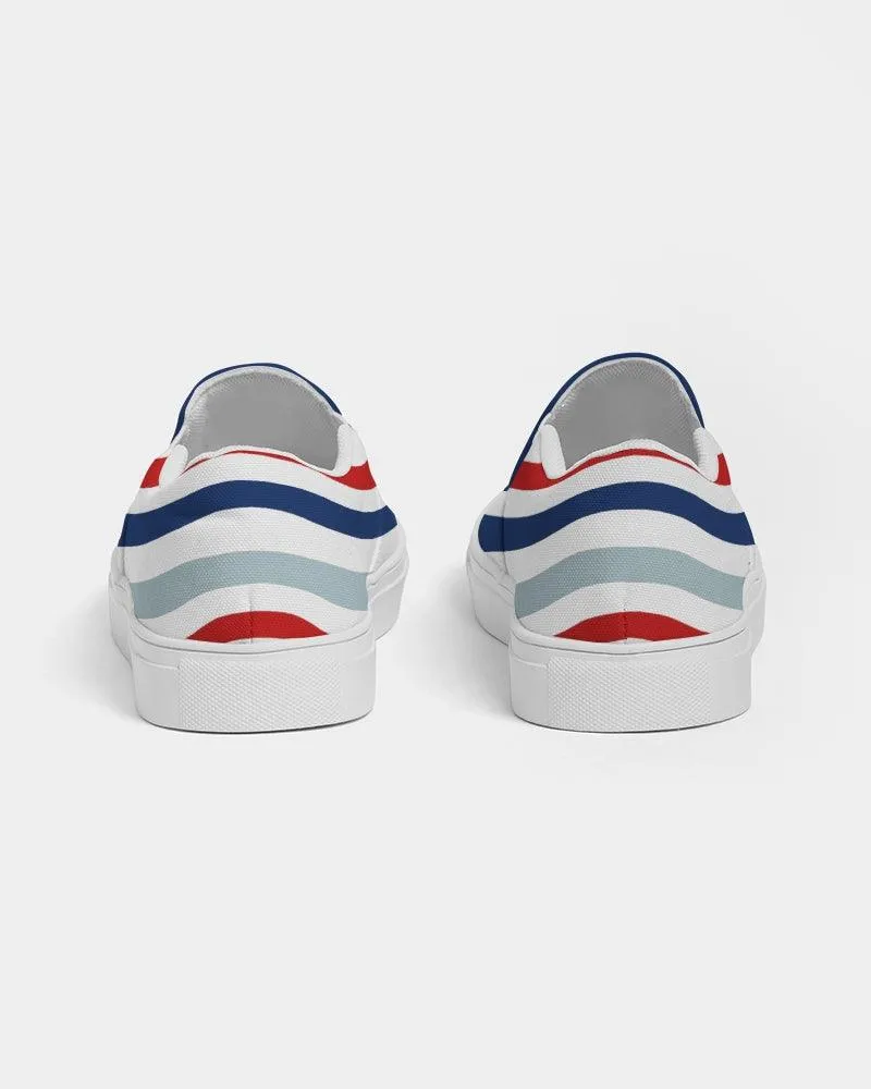 Womens Sneakers - Canvas Slip On Shoes, Red White Blue Striped Print