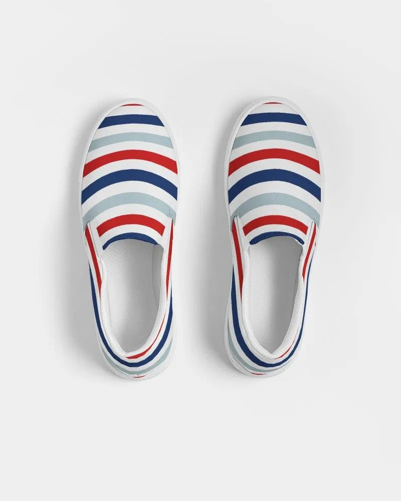 Womens Sneakers - Canvas Slip On Shoes, Red White Blue Striped Print