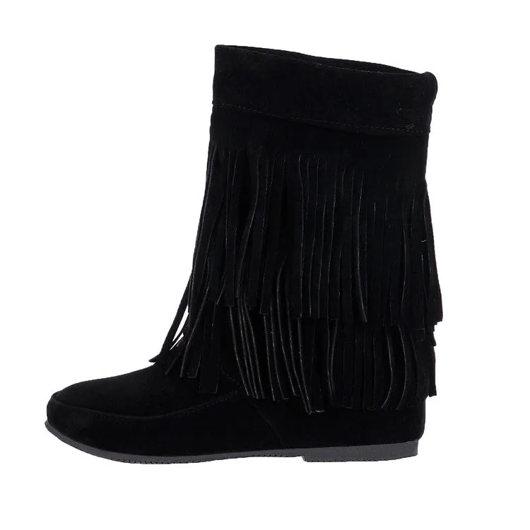 Women's Tassel Wedge Heel Mid Calf Boots