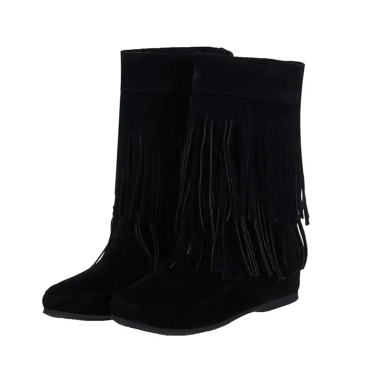 Women's Tassel Wedge Heel Mid Calf Boots