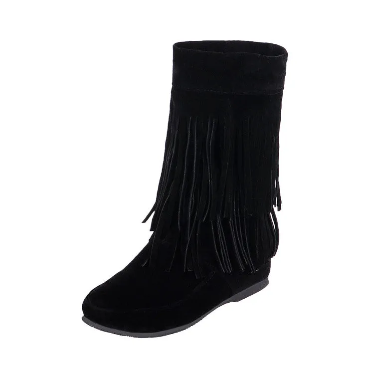 Women's Tassel Wedge Heel Mid Calf Boots