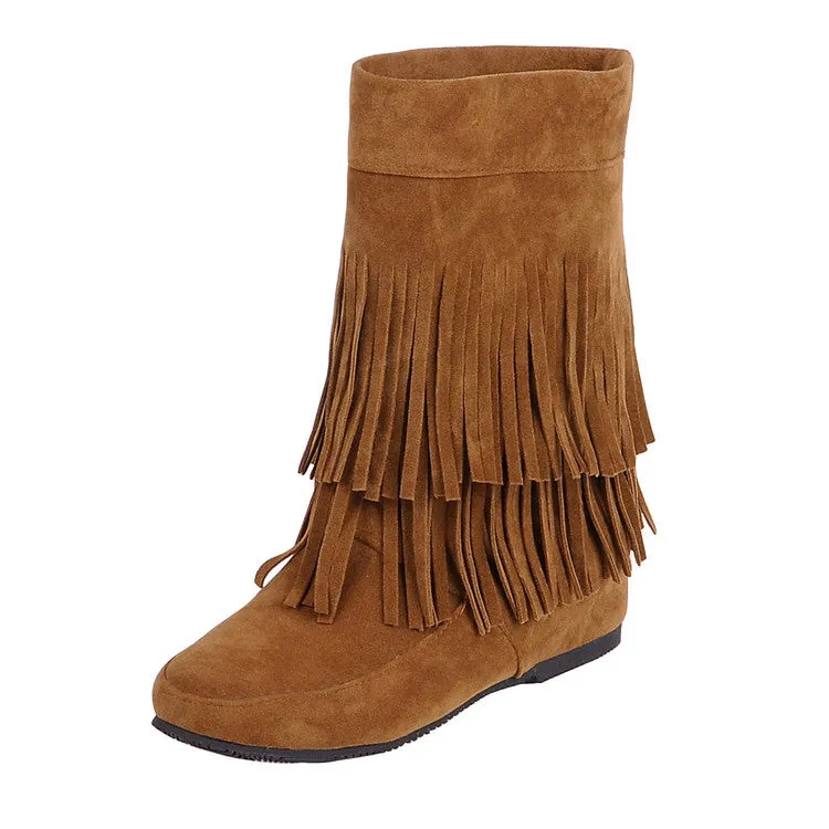 Women's Tassel Wedge Heel Mid Calf Boots