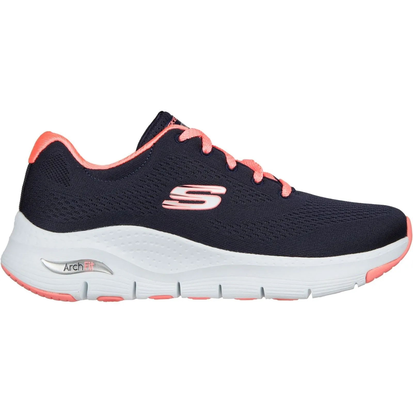 Women's Wide Fit Skechers 149057 Unny Outlook Sports Sneakers - Navy Mesh/Coral