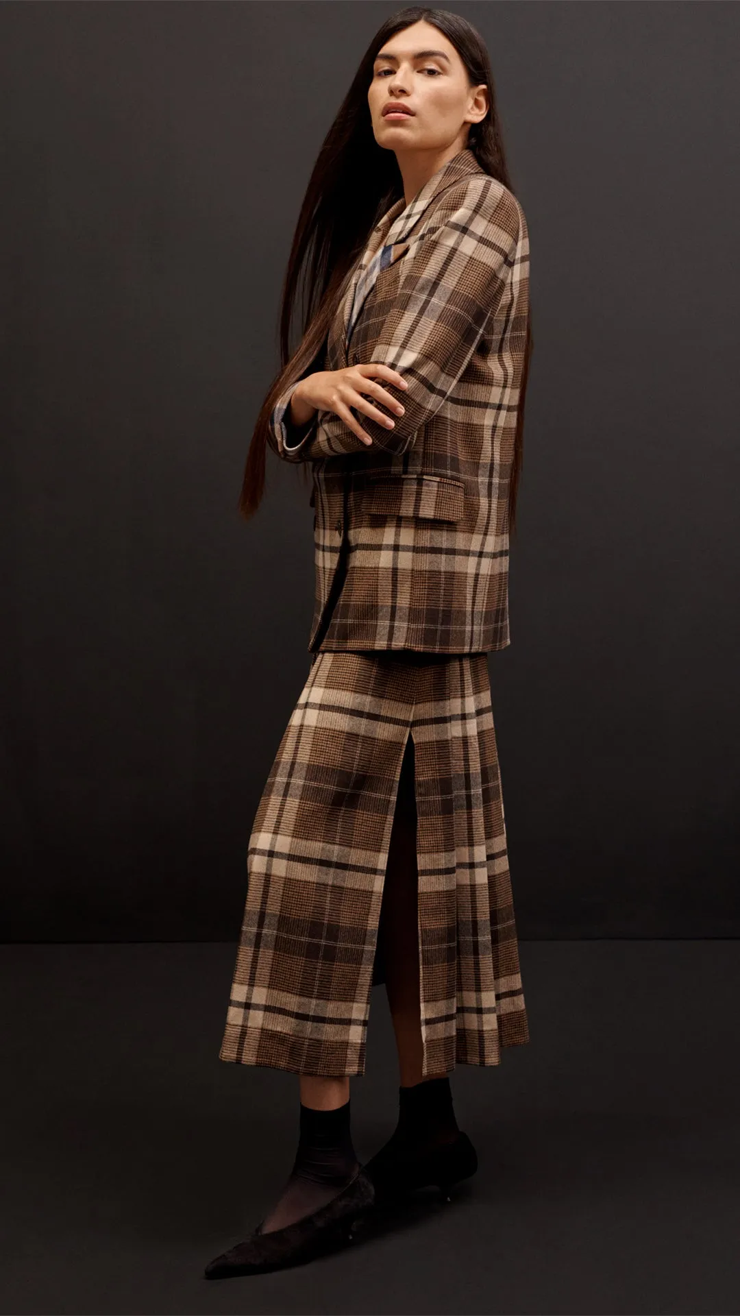 Work Skirt in Wool Plaid | Brown Plaid