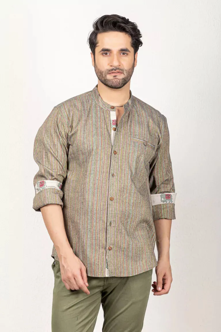 Woven Striped Dark Green Shirt