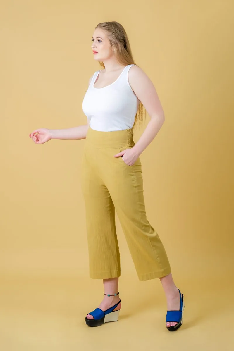 Yellow Ankle Length Women's Tummy Shaper Pants