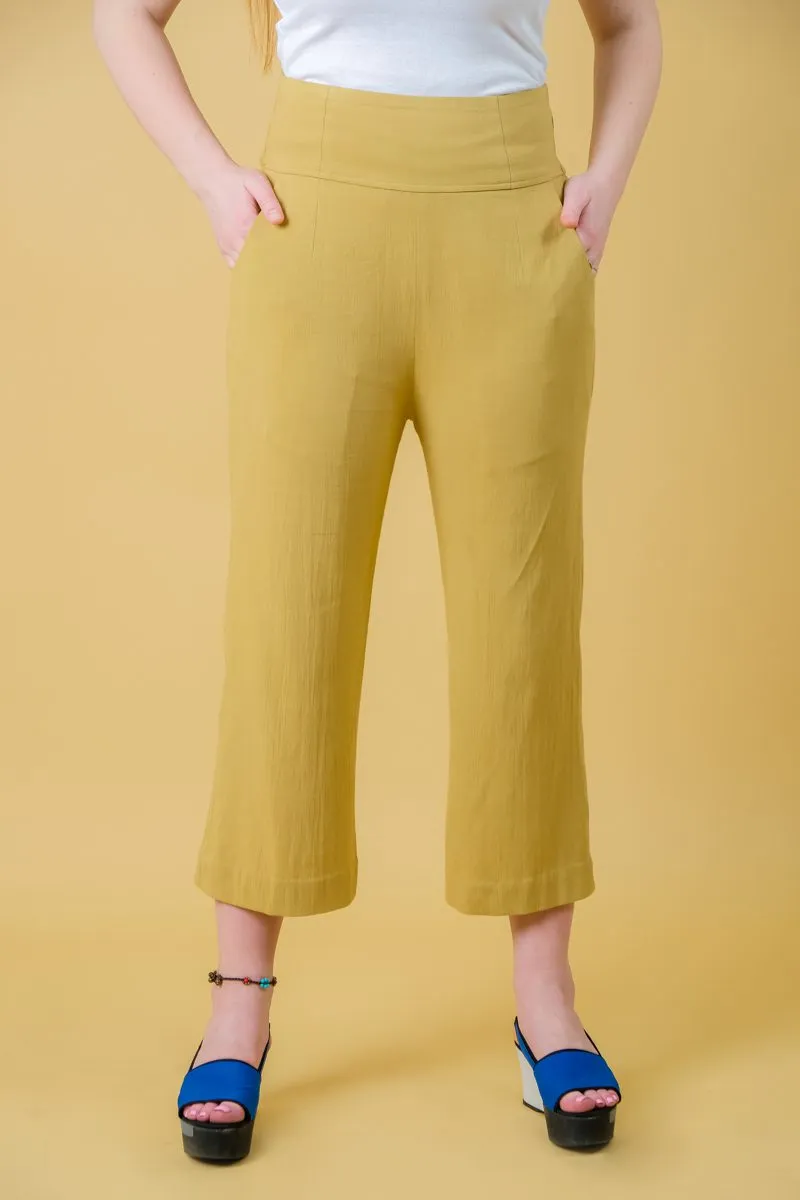 Yellow Ankle Length Women's Tummy Shaper Pants