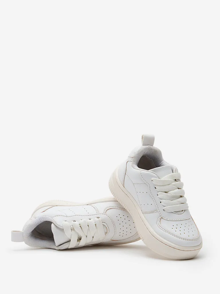 Yellow White Perforated Lace-Up Sneakers