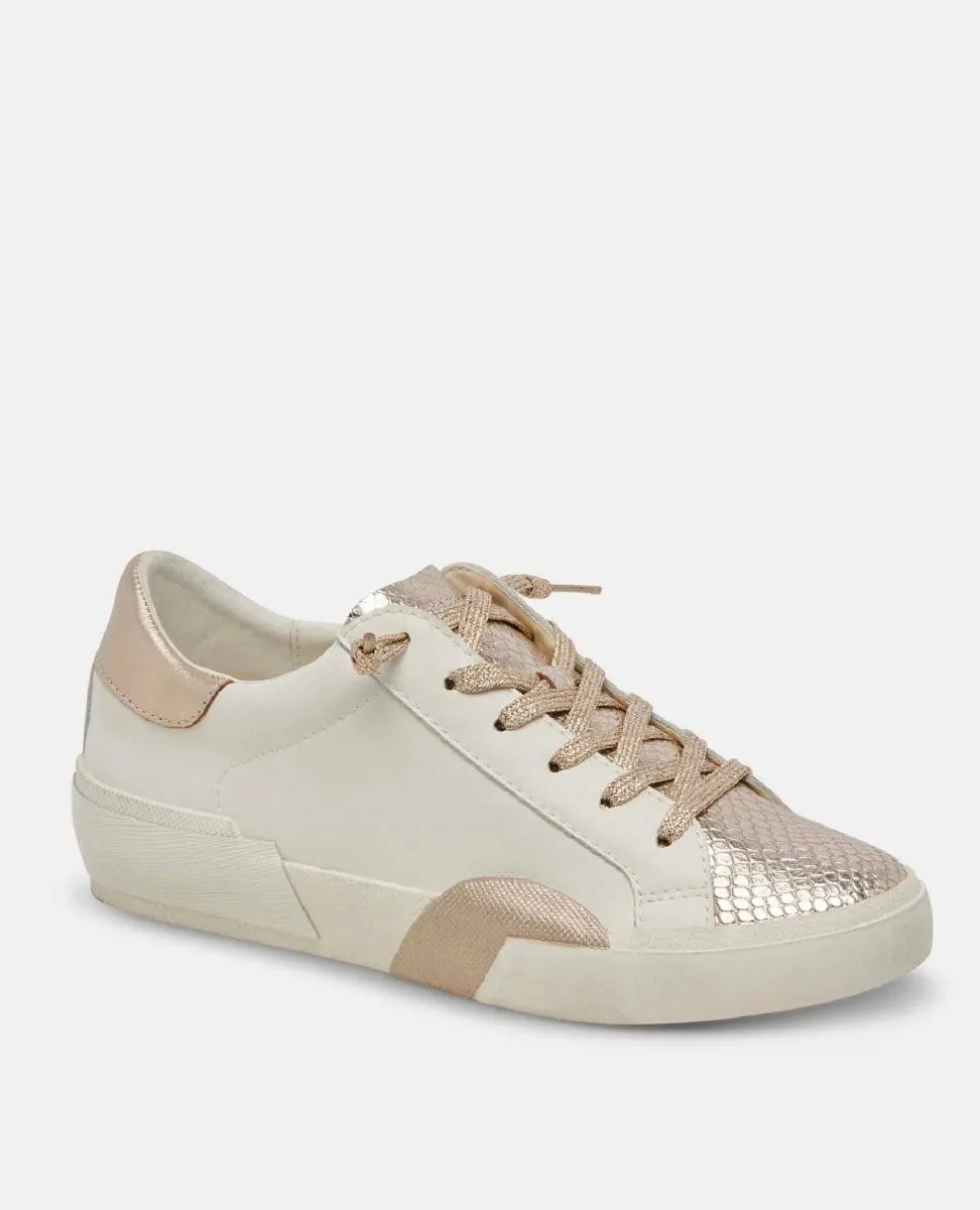 Zina Plush Sneakers White Gold Leather