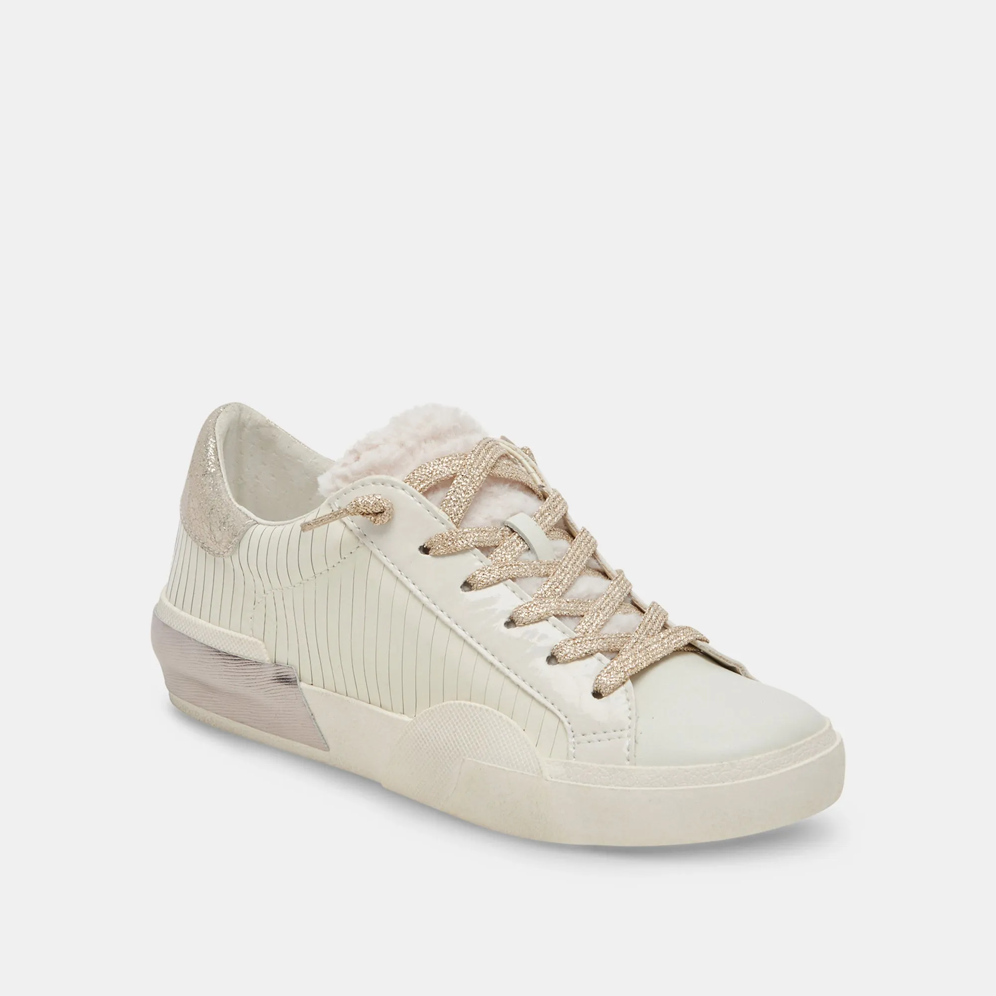 ZINA PLUSH SNEAKERS WHITE SLICED LEATHER