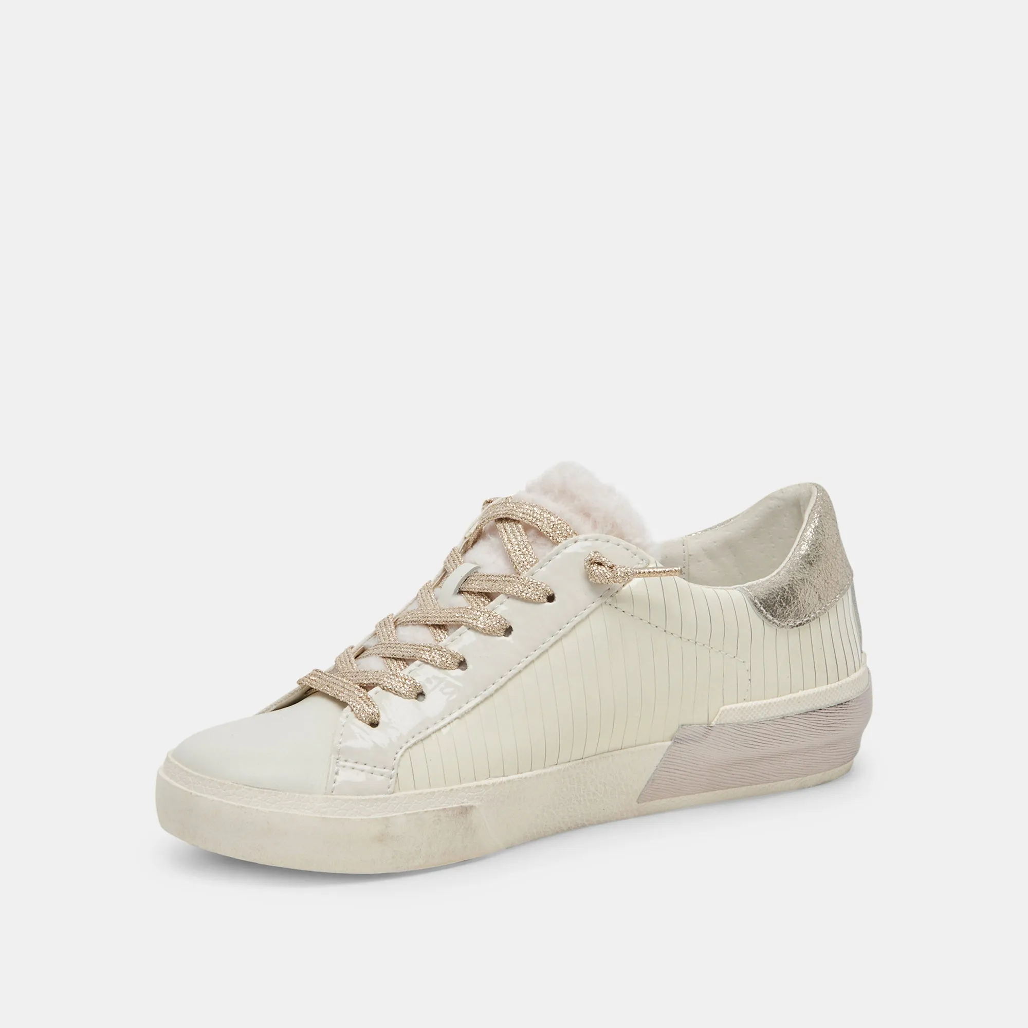 ZINA PLUSH SNEAKERS WHITE SLICED LEATHER